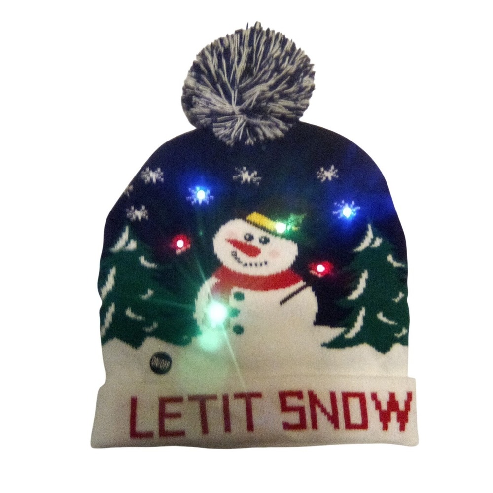 LED Light Up Snowman Christmas Beanie‎ Hat Festive Winter Pom Pom UNISEX - Picture 3 of 5
